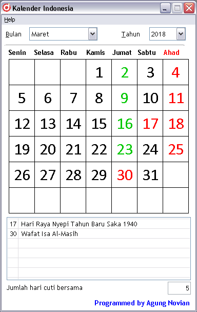 Kalender Indonesia (Beserta Hari Libur dan Cuti Bersama 